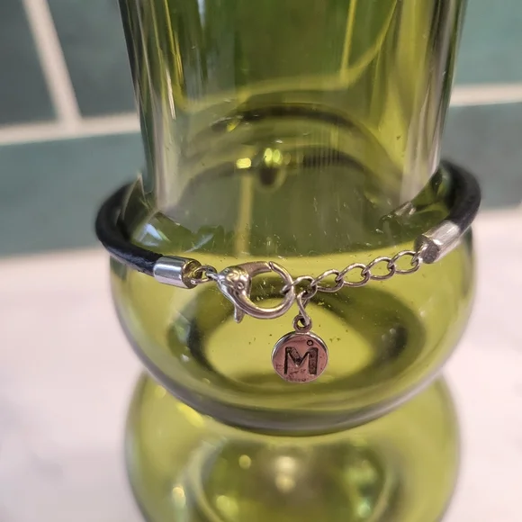 Majorica black pearl bracelet leather cord - Picture 3 of 3